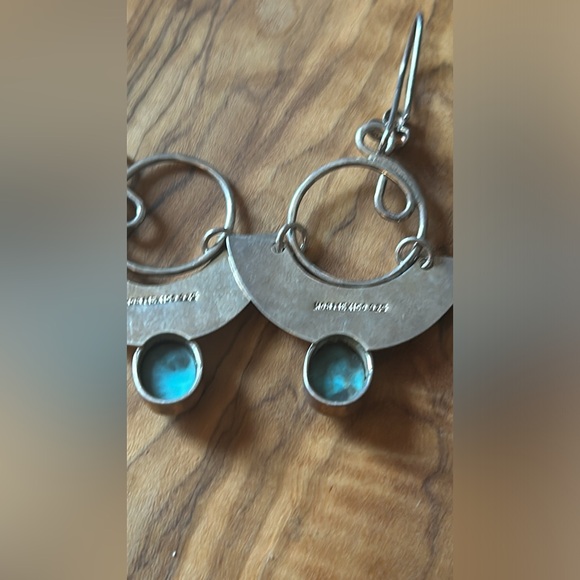 House of Bangles Hammered Sterling Turquoise Earrings From Mexico - Picture 5 of 6